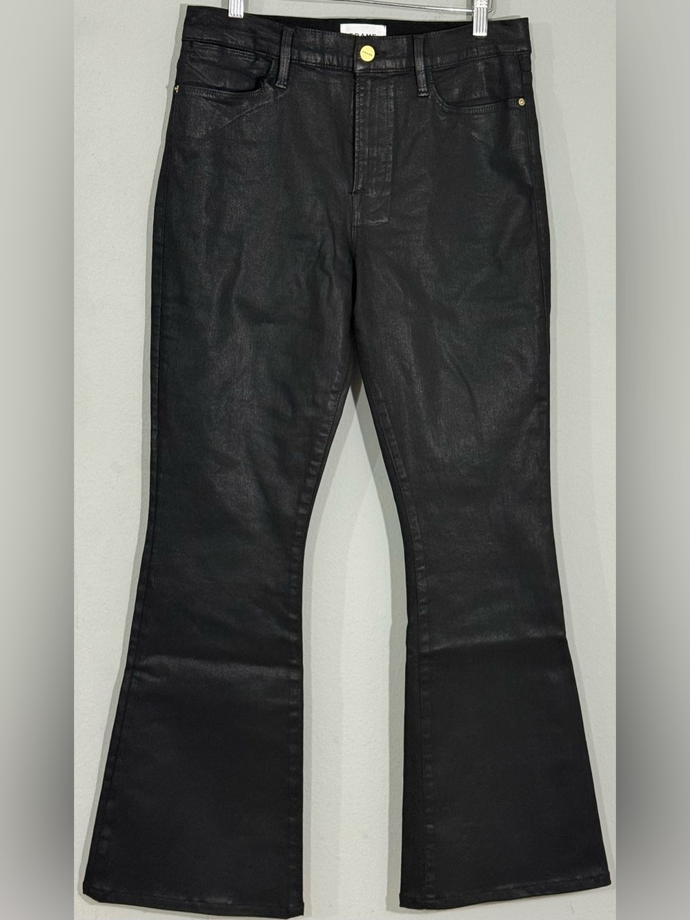 FRAME Le High Flare Noir Coated Jeans Black High Rise Flare Women’s 32
